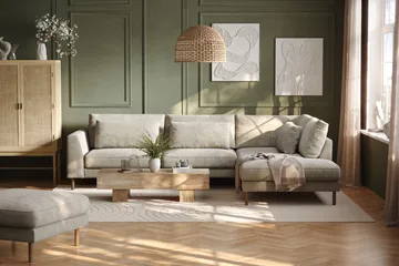 Florenz 4-sits Högervänd L-formad Schäslongsoffa i Tyg - Grå/Beige - Möbler - Soffa - Divansoffa & schäslongsoffa - 4 sits soffa med divan