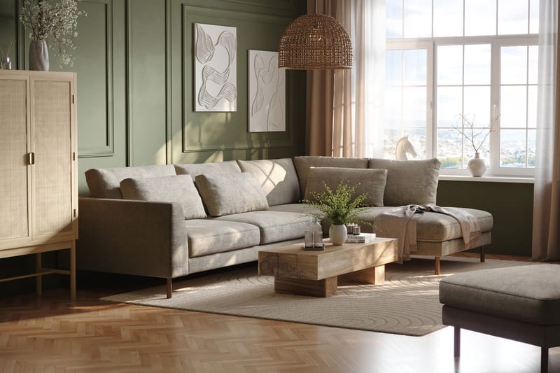 Florenz 4-sits Högervänd L-formad Schäslongsoffa i Tyg - Grå/Beige - Möbler - Soffa - Divansoffa & schäslongsoffa - 4 sits soffa med divan