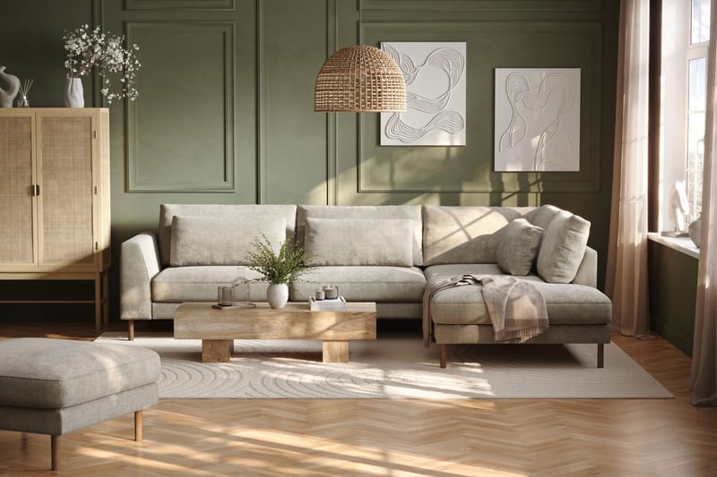 Florenz 4-sits Högervänd L-formad Schäslongsoffa i Tyg - Grå/Beige - Möbler - Soffa - Divansoffa & schäslongsoffa - 4 sits soffa med divan
