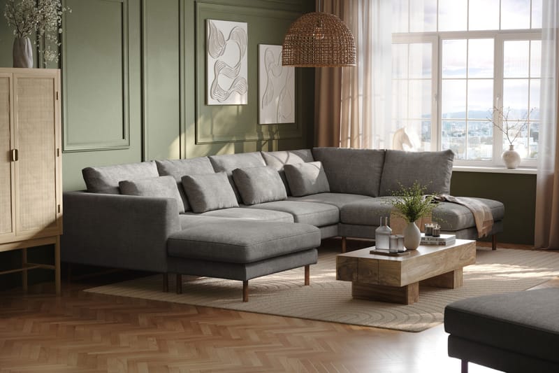 Florenz 4-sits Högervänd U-formad Soffa med Divan och Schäslong i Chenille - Ljusgrå - Möbler - Soffa - Divansoffa & schäslongsoffa - 4 sits soffa med divan