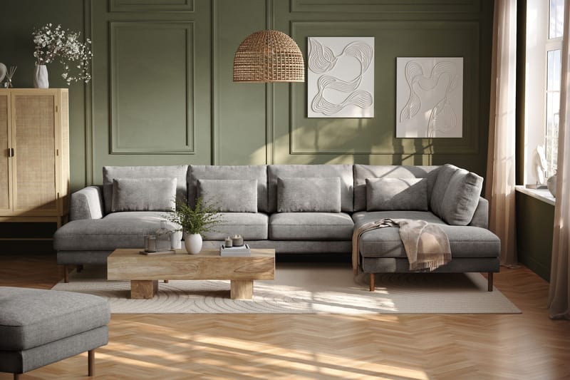 Florenz 4-sits Högervänd U-formad Soffa med Divan och Schäslong i Chenille - Ljusgrå - Möbler - Soffa - Divansoffa & schäslongsoffa - 4 sits soffa med divan