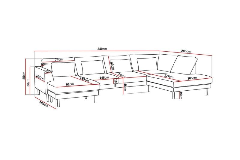 Florenz 4-sits Högervänd U-formad Soffa med Divan och Schäslong i Chenille - Ljusgrå - Möbler - Soffa - Divansoffa & schäslongsoffa - 4 sits soffa med divan