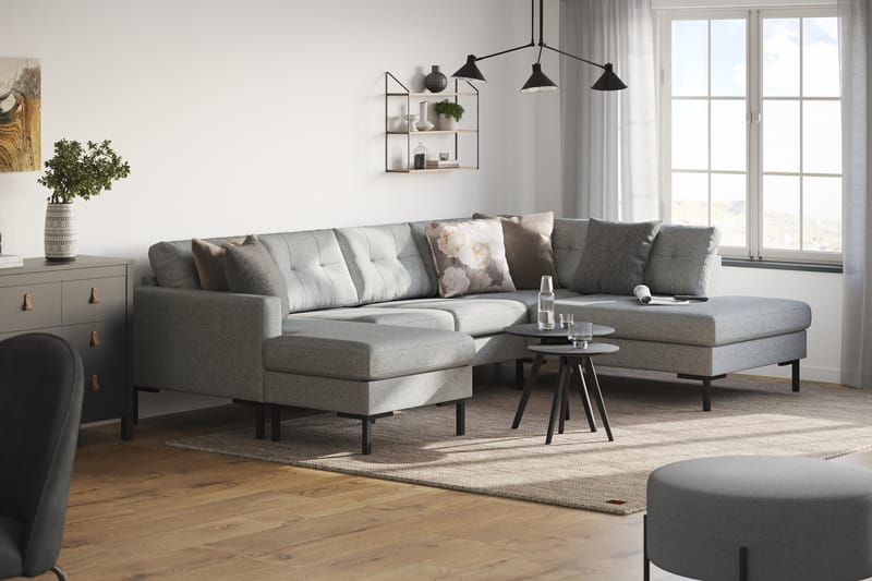 Frillestad 4-sits Högervänd U-formad Soffa med Divan och Schäslong i Tyg - Grå - Möbler - Soffa - Divansoffa & schäslongsoffa - 4 sits soffa med divan