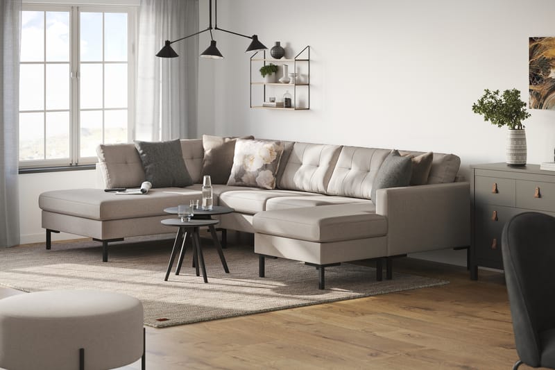 Frillestad 4-sits Vänstervänd U-formad Soffa med Divan och Schäslong i Tyg - Beige - Möbler - Soffa - Divansoffa & schäslongsoffa - 4 sits soffa med divan