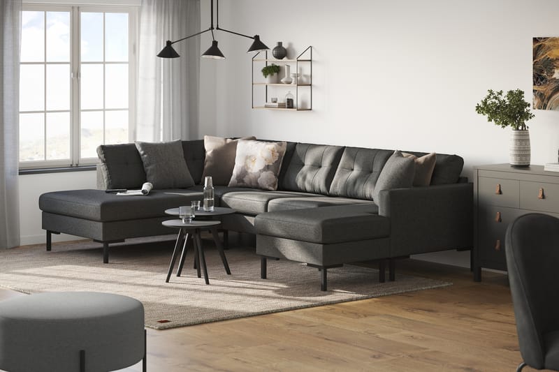 Frillestad 4-sits Vänstervänd U-formad Soffa med Divan och Schäslong i Tyg - Mörkgrå - Möbler - Soffa - Divansoffa & schäslongsoffa - 4 sits soffa med divan
