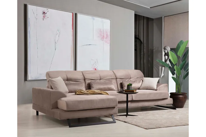 Jaraad Divansoffa Höger - Beige/Svart - Möbler - Soffa - Divansoffa & schäslongsoffa - 4 sits soffa med divan