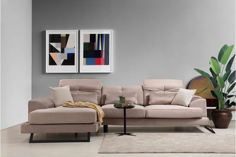 Jaraad Divansoffa Höger - Beige/Svart - Möbler - Soffa - Divansoffa & schäslongsoffa - 4 sits soffa med divan