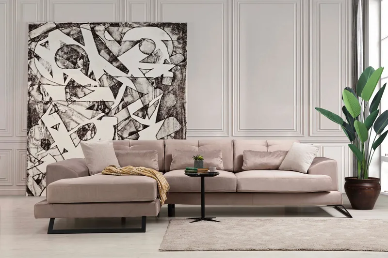 Jaraad Divansoffa Höger - Beige/Svart - Möbler - Soffa - Divansoffa & schäslongsoffa - 4 sits soffa med divan
