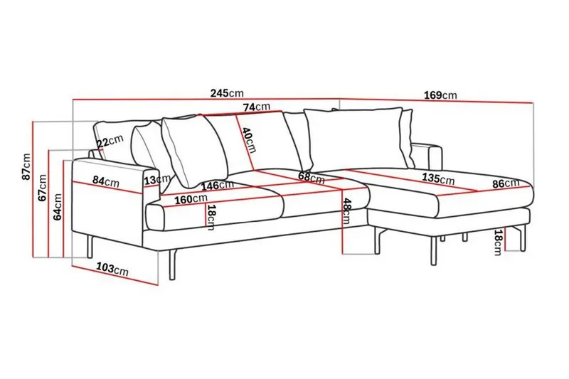 Menard 3-sits Högervänd L-formad Divansoffa i Manchester - Grön - Möbler - Soffa - Divansoffa & schäslongsoffa - 3 sits soffa med divan