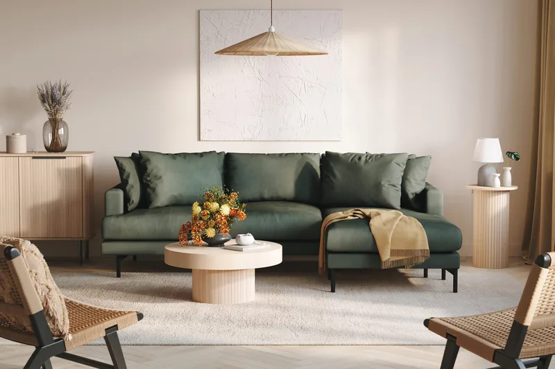 Menard 3-sits Högervänd L-formad Divansoffa i Manchester - Grön - Möbler - Soffa - Divansoffa & schäslongsoffa - 3 sits soffa med divan