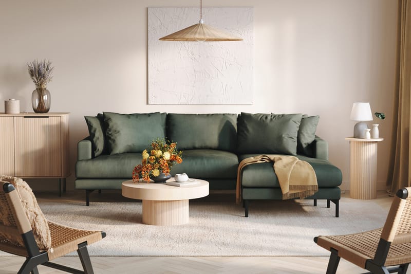 Menard 3-sits Högervänd L-formad Divansoffa i Manchester - Grön - Möbler - Soffa - Divansoffa & schäslongsoffa - 3 sits soffa med divan