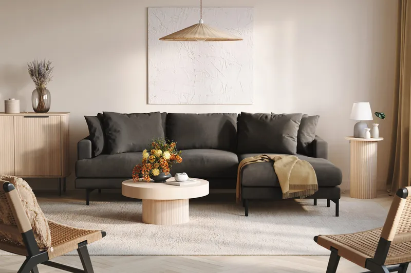 Menard 3-sits Högervänd L-formad Divansoffa i Manchester - Mörkgrå - Möbler - Soffa - Divansoffa & schäslongsoffa - 3 sits soffa med divan