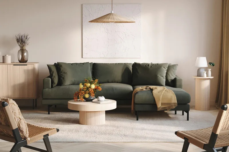 Menard 3-sits Högervänd L-formad Divansoffa i Manchester - Mörkgrön - Möbler - Soffa - Divansoffa & schäslongsoffa - 3 sits soffa med divan