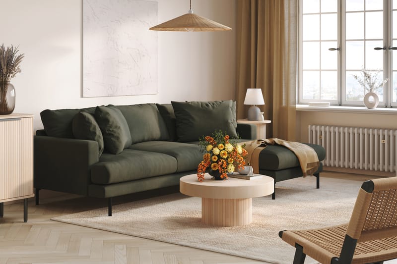 Menard 3-sits Högervänd L-formad Divansoffa i Manchester - Mörkgrön - Möbler - Soffa - Divansoffa & schäslongsoffa - 3 sits soffa med divan