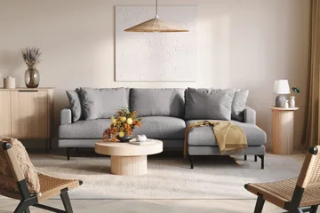 Menard 3-sits Högervänd L-formad Divansoffa i Tyg - Grå - Möbler - Soffa - Divansoffa & schäslongsoffa - 3 sits soffa med divan