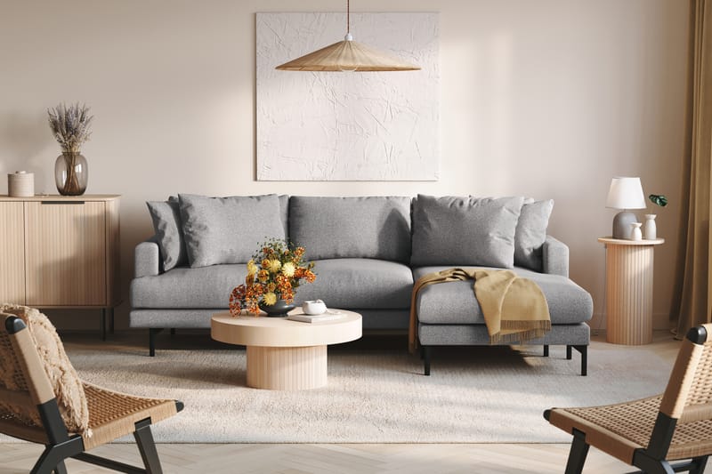 Menard 3-sits Högervänd L-formad Divansoffa i Tyg - Grå - Möbler - Soffa - Divansoffa & schäslongsoffa - 3 sits soffa med divan