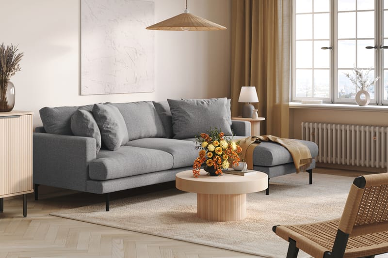 Menard 3-sits Högervänd L-formad Divansoffa i Tyg - Grå - Möbler - Soffa - Divansoffa & schäslongsoffa - 3 sits soffa med divan