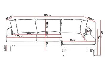 Menard 3-sits Högervänd L-formad Divansoffa i Tyg - Grå - Möbler - Soffa - Divansoffa & schäslongsoffa - 3 sits soffa med divan
