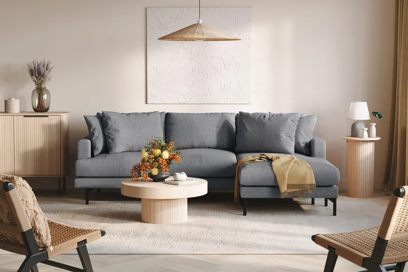 Menard 3-sits Högervänd L-formad Divansoffa i Tyg - Mörkgrå - Möbler - Soffa - Divansoffa & schäslongsoffa - 3 sits soffa med divan