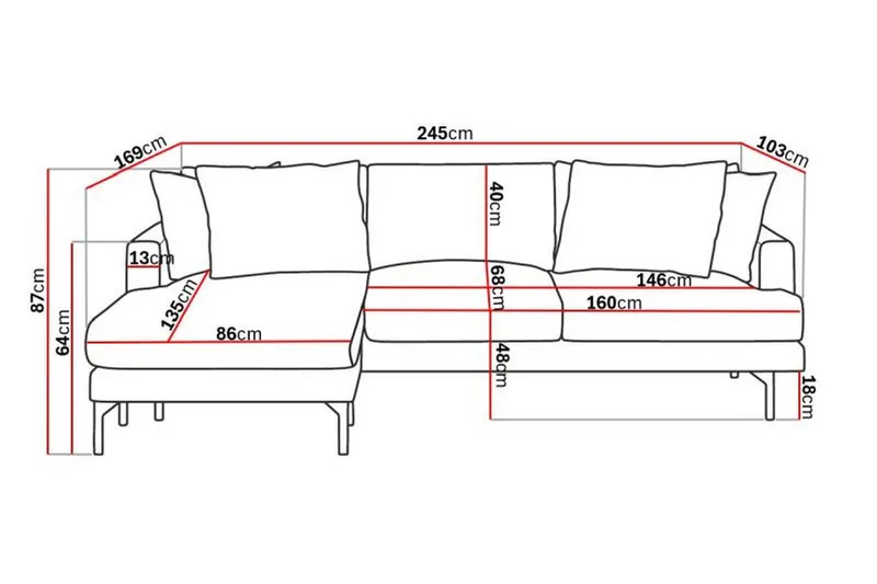 Menard 3-sits Vänstervänd L-formad Divansoffa i Manchester - Grå - Möbler - Soffa - Divansoffa & schäslongsoffa - 3 sits soffa med divan