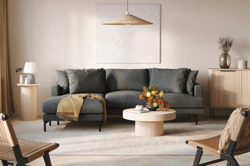 Menard 3-sits Vänstervänd L-formad Divansoffa i Manchester - Grå - Möbler - Soffa - Divansoffa & schäslongsoffa - 3 sits soffa med divan