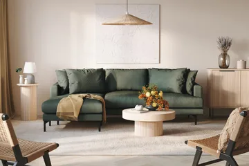 Menard 3-sits Vänstervänd L-formad Divansoffa i Manchester - Grön - Möbler - Soffa - Divansoffa & schäslongsoffa - 3 sits soffa med divan