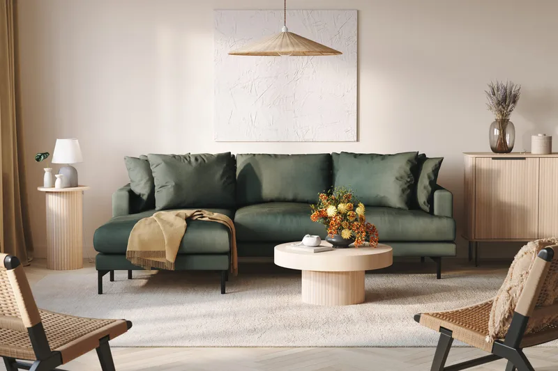 Menard 3-sits Vänstervänd L-formad Divansoffa i Manchester - Grön - Möbler - Soffa - Divansoffa & schäslongsoffa - 3 sits soffa med divan