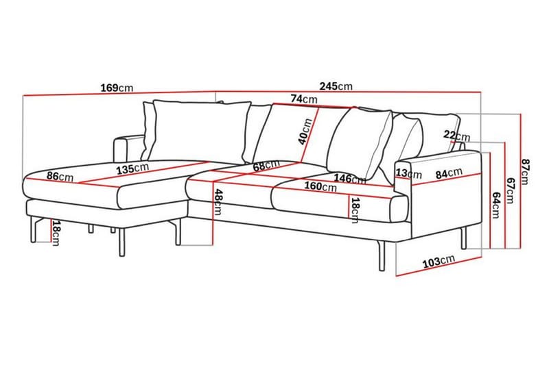 Menard 3-sits Vänstervänd L-formad Divansoffa i Manchester - Mörkgrå - Möbler - Soffa - Divansoffa & schäslongsoffa - 3 sits soffa med divan