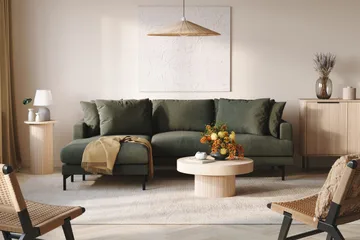 Menard 3-sits Vänstervänd L-formad Divansoffa i Manchester - Mörkgrön - Möbler - Soffa - Divansoffa & schäslongsoffa - 3 sits soffa med divan