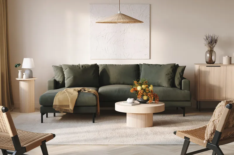 Menard 3-sits Vänstervänd L-formad Divansoffa i Manchester - Mörkgrön - Möbler - Soffa - Divansoffa & schäslongsoffa - 3 sits soffa med divan