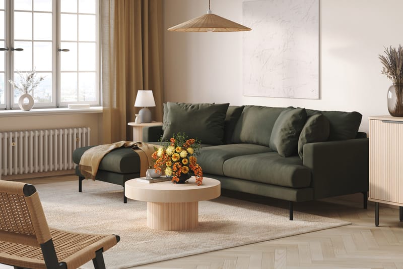 Menard 3-sits Vänstervänd L-formad Divansoffa i Manchester - Mörkgrön - Möbler - Soffa - Divansoffa & schäslongsoffa - 3 sits soffa med divan