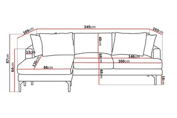 Menard 3-sits Vänstervänd L-formad Divansoffa i Tyg - Grå - Möbler - Soffa - Divansoffa & schäslongsoffa - 3 sits soffa med divan