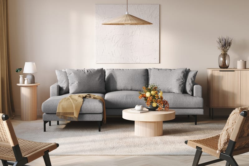 Menard 3-sits Vänstervänd L-formad Divansoffa i Tyg - Grå - Möbler - Soffa - Divansoffa & schäslongsoffa - 3 sits soffa med divan