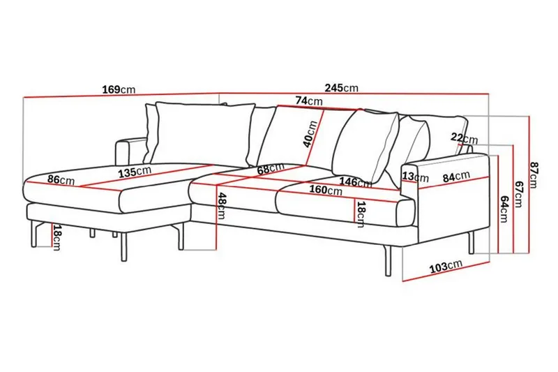 Menard 3-sits Vänstervänd L-formad Divansoffa i Tyg - Mörkgrå - Möbler - Soffa - Divansoffa & schäslongsoffa - 3 sits soffa med divan