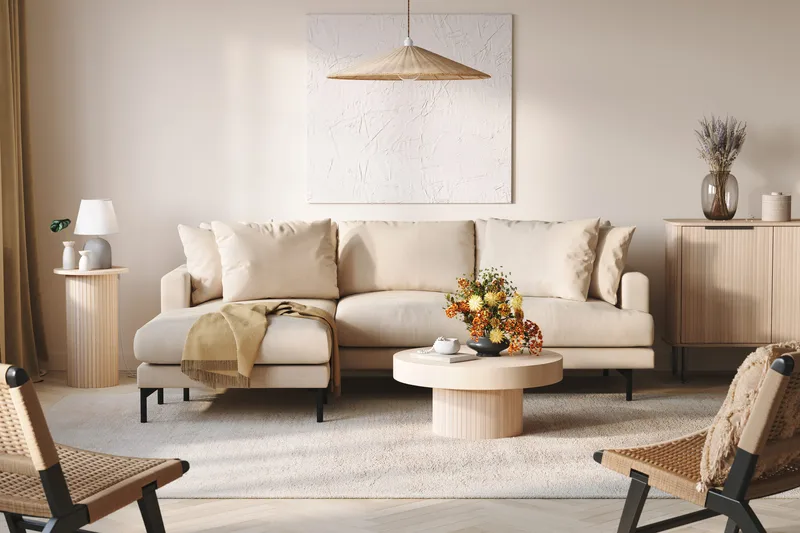 Menard 3-sits Vänstervänd L-formad Djup Divansoffa i Manchester - Beige - Möbler - Soffa - Divansoffa & schäslongsoffa - 3 sits soffa med divan