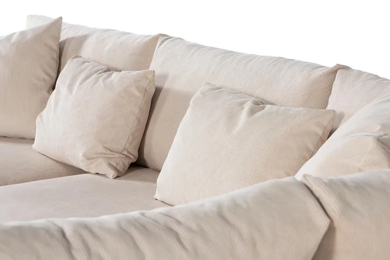 Menard 4-sits Högervänd L-formad Schäslongsoffa + Fotpall i Manchester - Beige - Möbler - Soffa - Divansoffa & schäslongsoffa - 4 sits soffa med divan