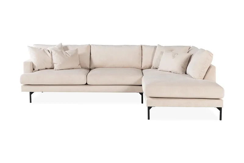 Menard 4-sits Högervänd L-formad Schäslongsoffa + Fotpall i Manchester - Beige - Möbler - Soffa - Divansoffa & schäslongsoffa - 4 sits soffa med divan