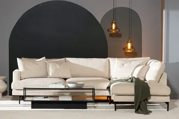 Menard 4-sits Högervänd L-formad Schäslongsoffa + Fotpall i Manchester - Beige - Möbler - Soffa - Divansoffa & schäslongsoffa - 4 sits soffa med divan