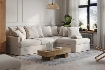 Menard 4-sits Högervänd L-formad Schäslongsoffa i Tyg - Beige - Möbler - Soffa - Divansoffa & schäslongsoffa - 4 sits soffa med divan