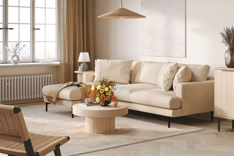 Menard 4-sits Vänstervänd L-formad Djup Divansoffa i Manchester - Beige - Möbler - Soffa - Divansoffa & schäslongsoffa - 3 sits soffa med divan