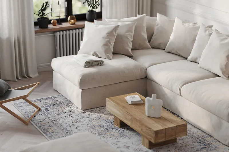 Menard 4-sits Vänstervänd L-formad Djup Schäslongsoffa i Tyg - Beige - Möbler - Soffa - Divansoffa & schäslongsoffa - 4 sits soffa med divan