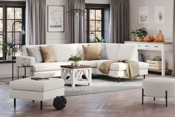 Menard Compact 4-sits Högervänd L-formad Schäslongsoffa i Bouclé - Vit - Möbler - Soffa - Divansoffa & schäslongsoffa - 4 sits soffa med divan