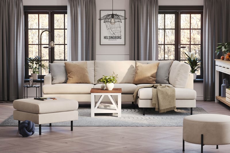 Menard Compact 4-sits Högervänd L-formad Schäslongsoffa i Manchester - Beige - Möbler - Soffa - Divansoffa & schäslongsoffa - 4 sits soffa med divan