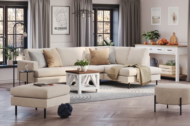 Menard Compact 4-sits Högervänd L-formad Schäslongsoffa i Manchester - Beige - Möbler - Soffa - Divansoffa & schäslongsoffa - 4 sits soffa med divan
