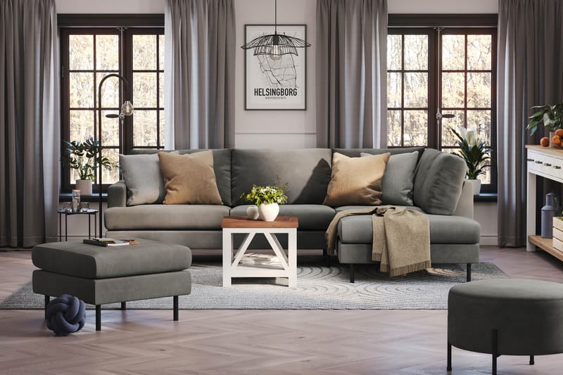 Menard Compact 4-sits Högervänd L-formad Schäslongsoffa i Manchester - Grå - Möbler - Soffa - Divansoffa & schäslongsoffa - 4 sits soffa med divan