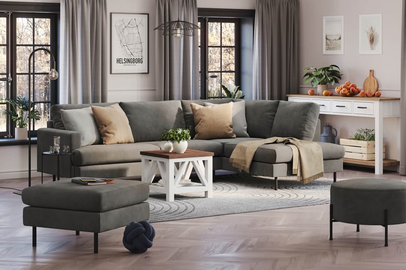 Menard Compact 4-sits Högervänd L-formad Schäslongsoffa i Manchester - Grå - Möbler - Soffa - Divansoffa & schäslongsoffa - 4 sits soffa med divan