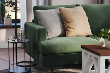 Menard Compact 4-sits Högervänd L-formad Schäslongsoffa i Manchester - Grön - Möbler - Soffa - Divansoffa & schäslongsoffa - 4 sits soffa med divan