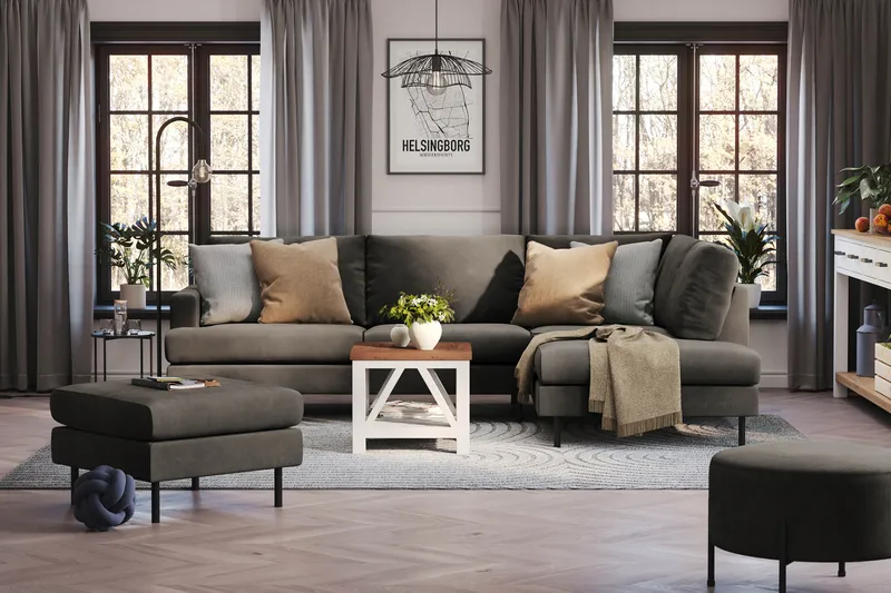Menard Compact 4-sits Högervänd L-formad Schäslongsoffa i Manchester - Mörkgrå - Möbler - Soffa - Divansoffa & schäslongsoffa - 4 sits soffa med divan