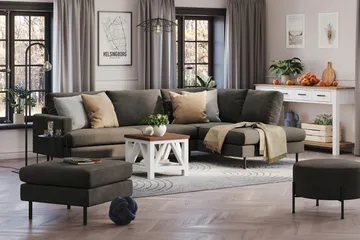 Menard Compact 4-sits Högervänd L-formad Schäslongsoffa i Manchester - Mörkgrå - Möbler - Soffa - Divansoffa & schäslongsoffa - 4 sits soffa med divan