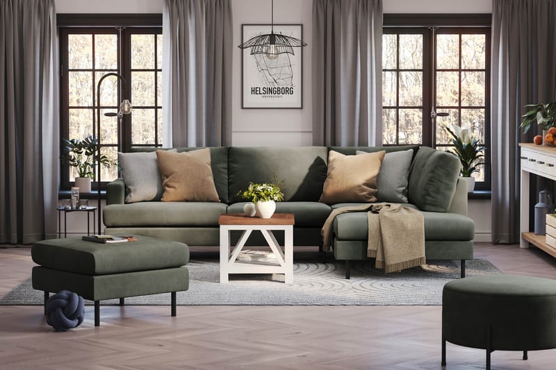 Menard Compact 4-sits Högervänd L-formad Schäslongsoffa i Manchester - Mörkgrön - Möbler - Soffa - Divansoffa & schäslongsoffa - 4 sits soffa med divan